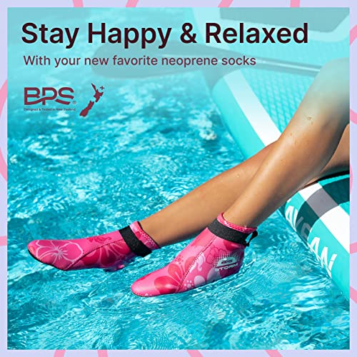 Bps 'Storm Sock' Neoprene Diving Socks - With Anti-Slip Sole - Unisex Neoprene Socks For Sand Volleyball, Surfing, Scuba Diving, Fin Socks - Low Cut (Floral Pink/White Accent, Large) #TOP4