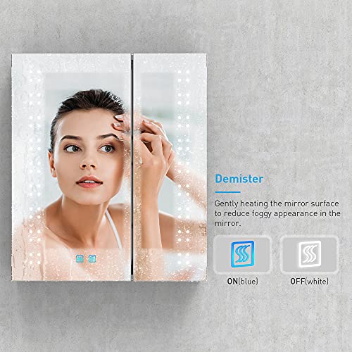 Tokvon® Willow LED Badkamer spiegelkast verlichte kasten 2-deurs met Scheerapparaat stopcontact 3-kleuren-LED Touch… - Image 6