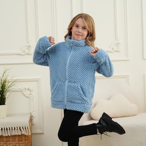 Kids Fleece Jackets Girls winter Jacket Soft Light Outerwear Full Zip up Sweatshirt with Pockets 3-12 Year4