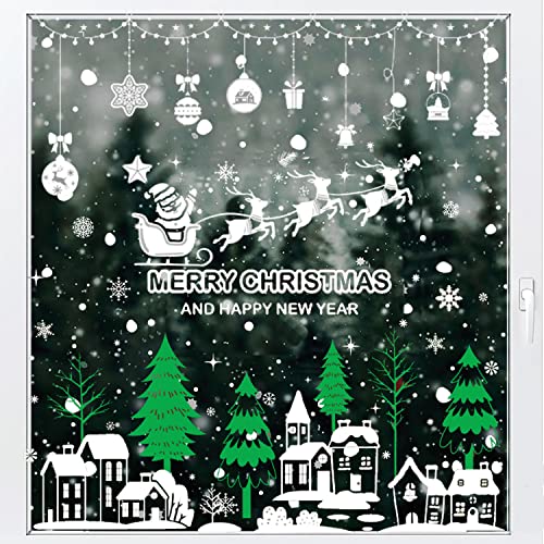 Decoration Noel Fenetre, Sumtoco Stickers Noel, Décoration Noel Fenetre Deco Autocollant Fenetre De Noël Avec Intérieur Deco Noel pour Fenetre, Porte, Verre Vitrine Réutilisable Cover