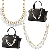 BELICIA 2Pcs Premium White Pearl Purse Chain Extender 12inch Gold Silver Handbag Straps Metal Shoulder Crossbody Bags Short Handle Replacement Charms Accessories for Women