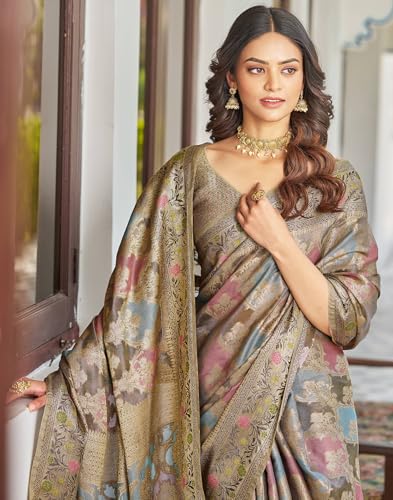 Image of SIRIL Women's Banarasi Silk Jacquard Zari Work Saree With Unstitched Blouse Piece