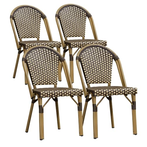 Image of PURPLE LEAF Outdoor Bistro Dining Chairs Set of 4, Bamboo Finish, Brown