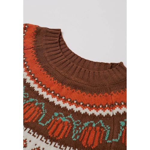 CHICWISH Women Pumpkin Print Long Sleeves Knit Sweater Crewneck Casual Pullover Tops Fall Halloween Party Sweatershirt4
