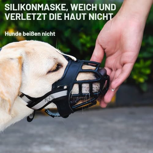 Maulkorb für Große Hunde, FainFun Silikon Maulkorb Mittlere Hunde, Hundemaulkorb Stoff, Verstellbare Schlaufe, Verhindert Bellen, Beißen und Kauen(L)