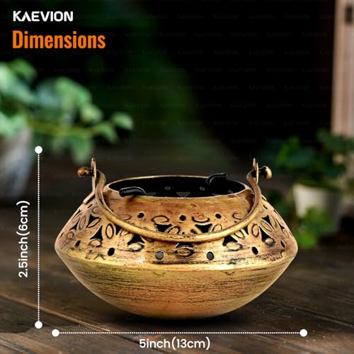 Image of 5 pcs Wall Hanging Brass Metal Small Size 5 inch in Degchi String Light Holder | Tabletop Tea Light Candle Holder | Diwali Decoration String Light Incense Burner | Dhoop Dani Pot Diya Holder