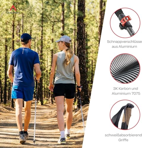 ATACAMA Nordic Walking Stöcke Damen und Herren Wanderstöcke Faltbar aus Carbon und Aluminium - verstellbar Gummipuffer - Trekkingstöcke… – Ansicht 4