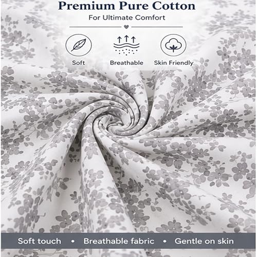 Image of Bedsheet for King Bed Include Pillow Covers | Grey Bloom Elegance Premium Bedding | Pure Cotton 144 Thread Count|108x108 inch - Grey Bloom Elegance