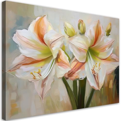 Tableau moderne fleur peinte en blanc Feeby 90x60 cm pour decoration murale