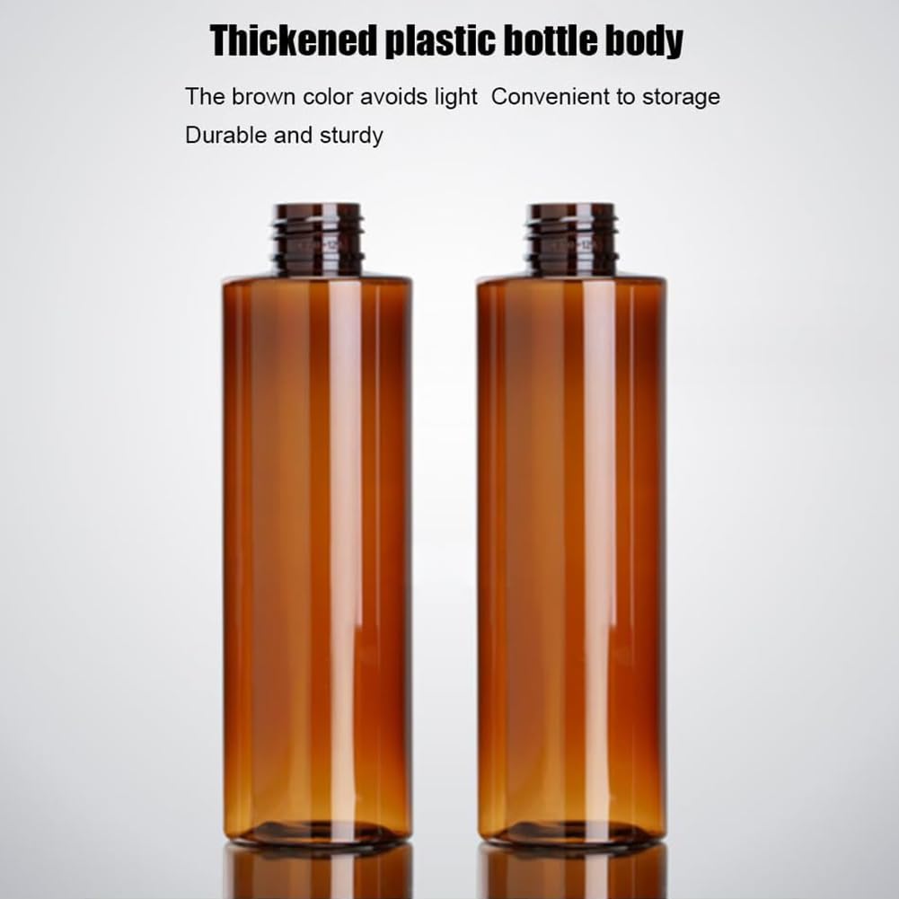 2 flaconi da 200 ml in plastica ambrata con pompa per lozioni con testa a pressione nera, vuoti, ricaricabili, contenitori per shampoo cosmetici, per olio di rimozione del trucco