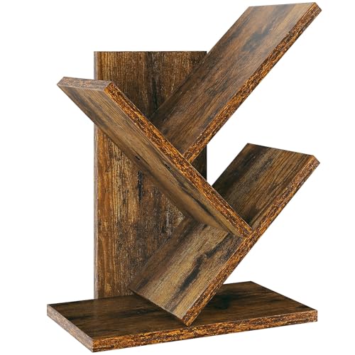 YMYNY Estantería de árbol, Librería de 2 Niveles, Organizador de Escritorios, Estanterías pequeñas de Moda para salón, Sala de Estar, Dormitorio, Oficina, ‎30 x 17 x 40.5CM, Marrón Rústico HBC012H