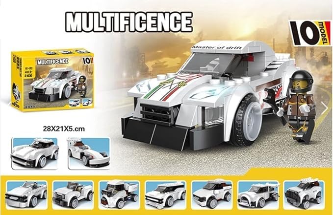 Image of SHAKTISM 10-in-1 Race Car Building Blocks Set, 181+ Pieces, Push n Go Action, Educational DIY Toy for Kids 6+ (DIY Super Car181+PCS)