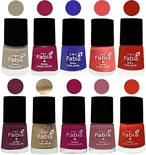 Image of SMC Fabia ALL IN ONE (PACK OF 10), Long Lasting Glossy Nail Polish, 6 ml Each, All Vibrant Colours,01717