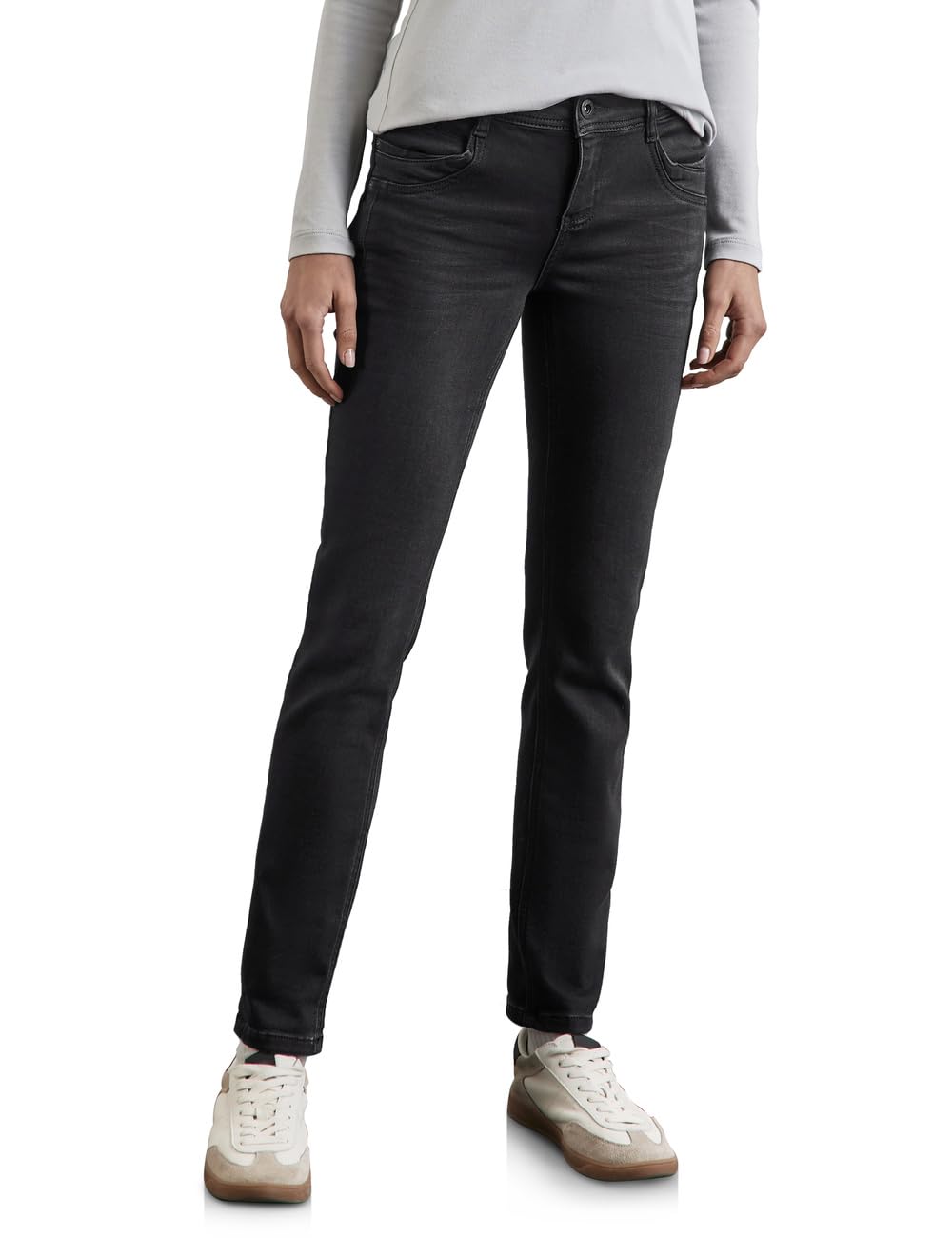 Street One Women's Black Lightly Washed A377770 Thermal Jeans, 26W X 30L