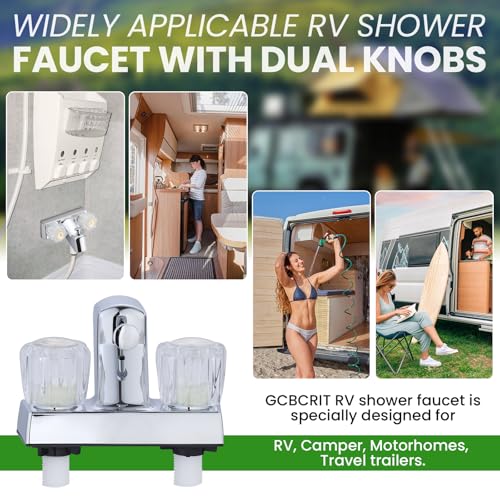 Image of RV Shower Faucet with Hose and Head, RV Outdoor Shower Kits, RV Tub Faucet with Shower Diverter Outdoor Shower Kit Fits for RV /Campers,Travel Trailer,Motorhome (Bathtub Faucet Kit, Chrome)