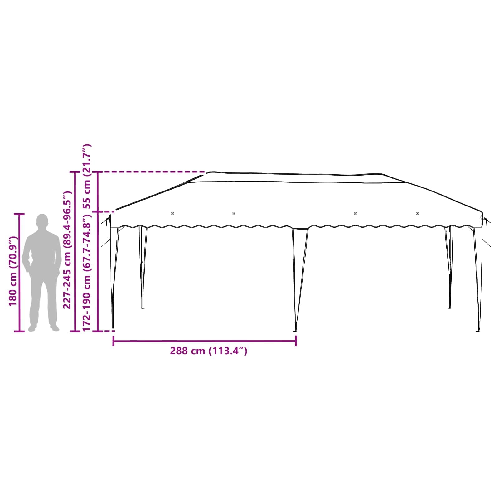Namiot imprezowy Pop-up 575 x 290 x 245 cm, pomarańczowy, z malowaną proszkowo stalową ramą, odporny na warunki atmosferyczne, odporny na działanie promieni UV, składany i z regulacją