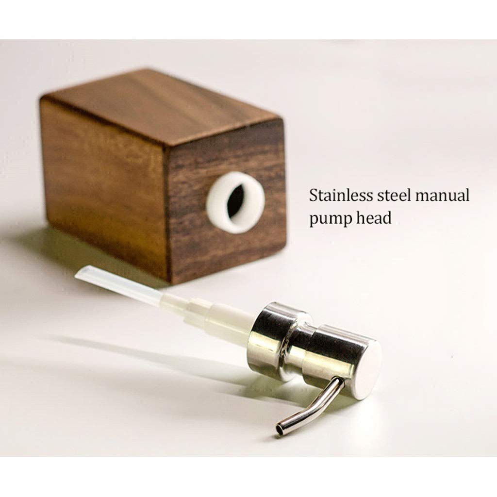 Botella de plástico, cerámica, dispensador de jabón con bomba, dispensador de jabón Dispensador de jabón de madera de nogal con bomba de acero inoxidable Manual de bomba de bomba Conjunto de baño de 4