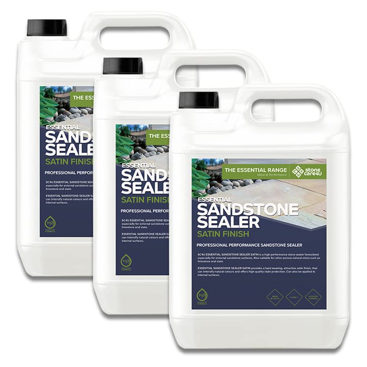 StoneCare4U - Sandstone Sealer Satin - 3 x 5L - Gloss Enhancement Exterior Natural Stone Sealant for Sandstone, Limestone, Slate & More. Outdoor Patio Sealant for Patio, Drive & Paths