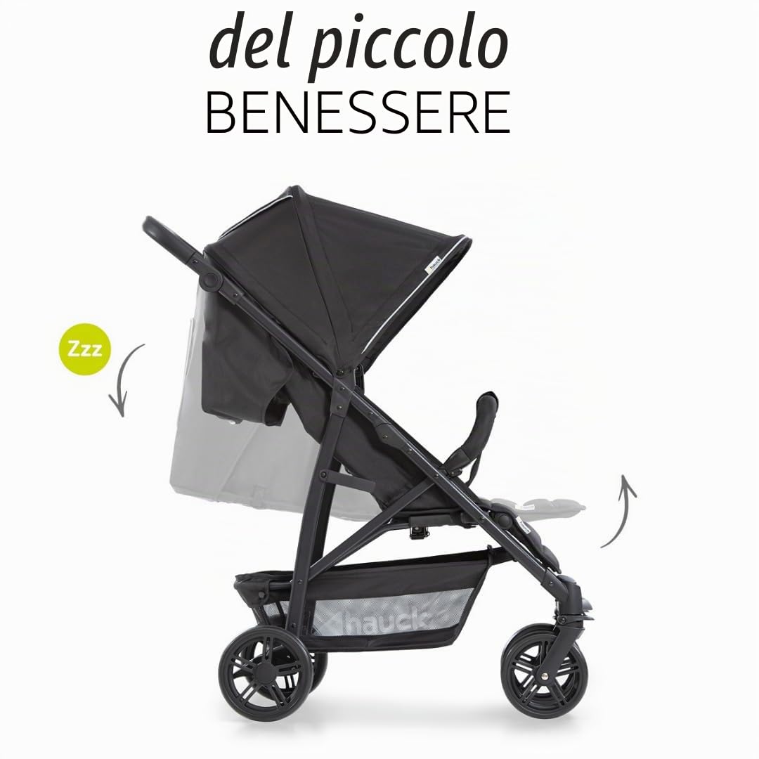 hauck Passeggino Compatto Rapid 4 Con Volante per Bambini e Pacchetto XXL (Zanzariera e Parapioggia) - Buggy Con Funzione Reclinabile, Leggero e Pieghevole - Caviar Nero