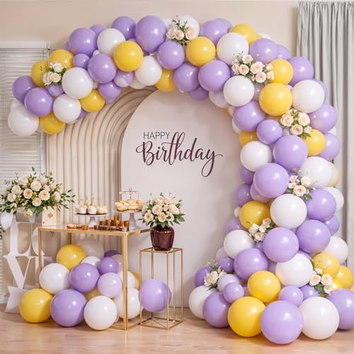 Image of Party Propz Balloons for Decoration - Set of 51 Pcs Yellow Purple White Balloons for Decoration, Balloons with Balloon Arch Strip for Birthday Party & Home Decoration (Latex)