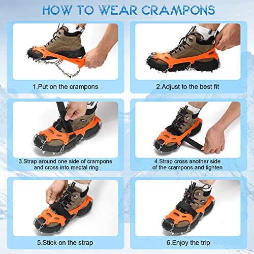 Crampons, 19 Spikes Ice Cleats Traction Snow Grips For Hiking Boots, Shoes Women Men Kids, Safe Protect For Hiking Fishing Climbing Mountaineering(Size-Xl) #TOP6