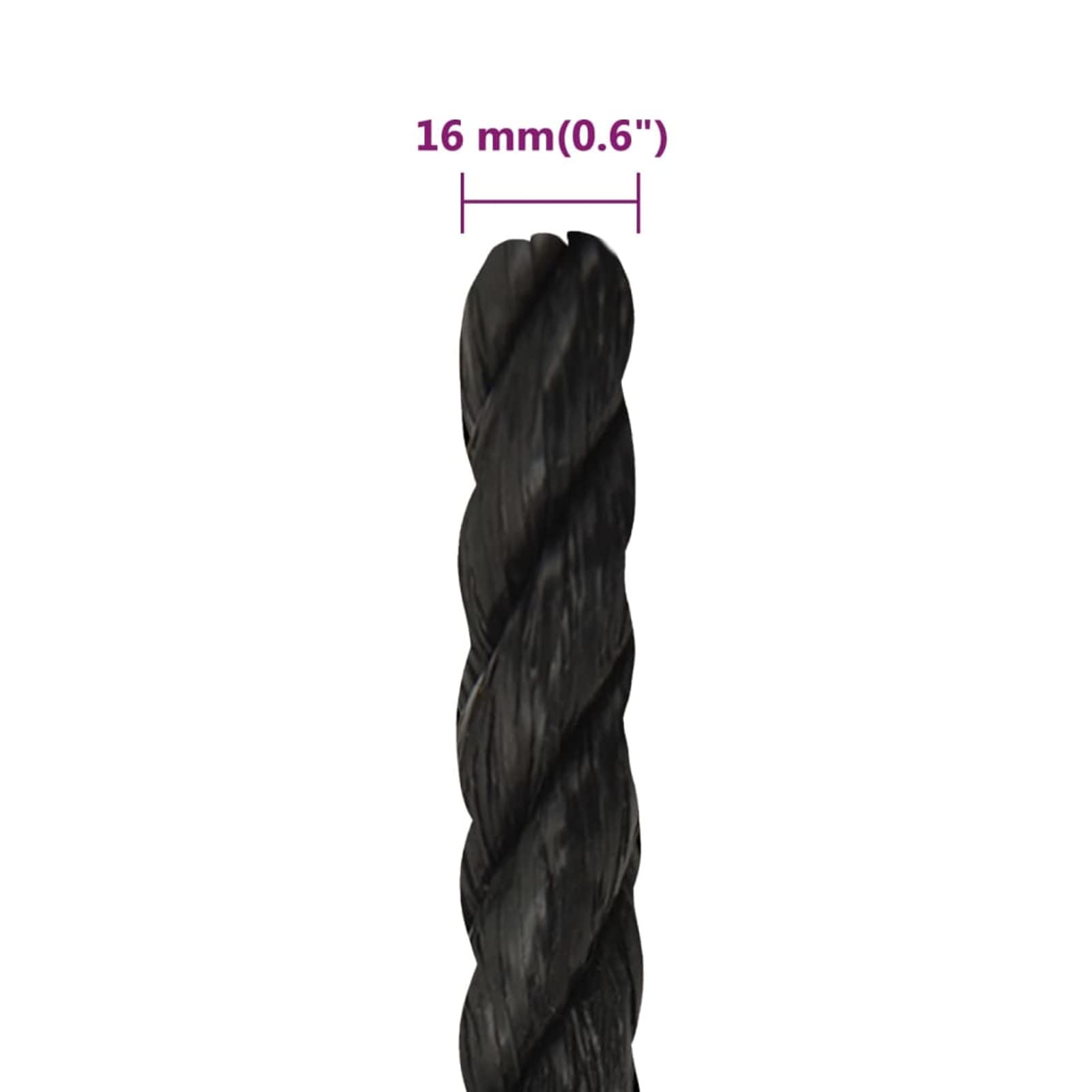 Tidyard Arbeitsseil Bodenarbeitsseil Bootsseil Arbeitsleine Polypropylenseil Mehrzweckleine Seil Bootsleine Allzweckseil Schnur Tau Leine Gedreht Ankerleine Festmacher 16 mm 100 m Schwarz