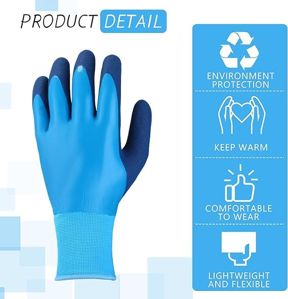QTM Waterproof Work Cut Resistant Gloves with Insulated Double Latex Coated Multi Purpose Flexible Work Gloves for Gardening Agriculture Cleaning Gloves (Pack of 1 Pair) 4