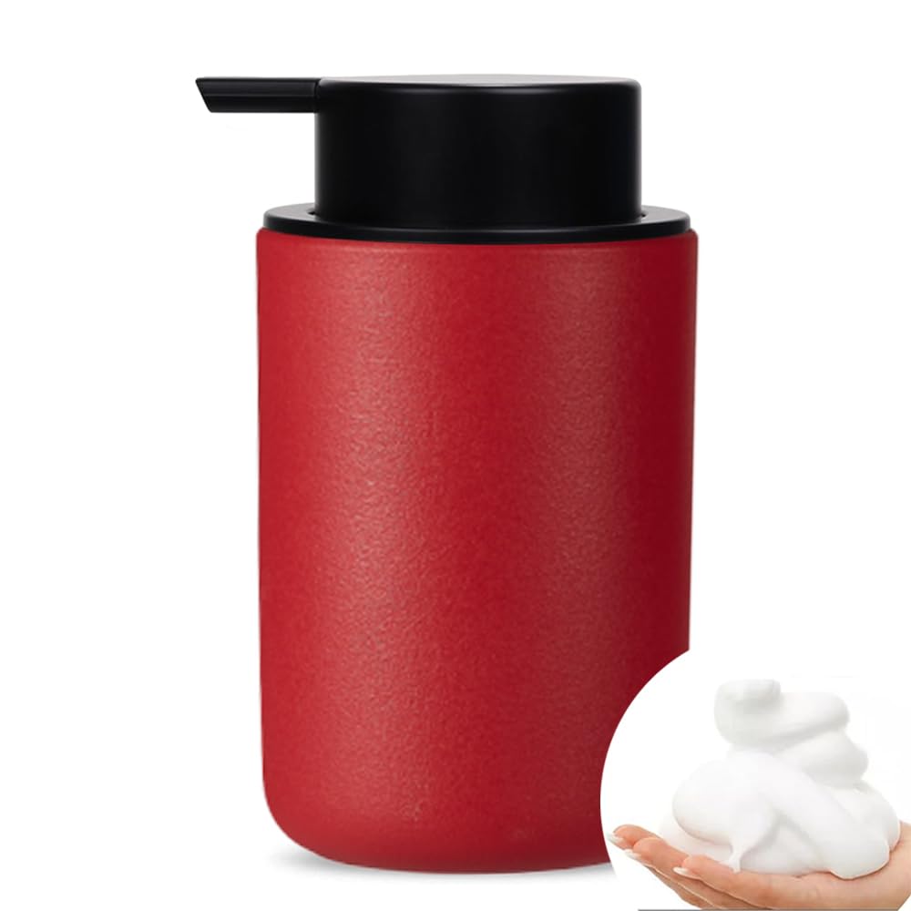 Czerwony spieniający dozownik mydła do rąk z czarną pompką, pianka ceramiczna do łazienki, do wielokrotnego napełniania 350 ml do dezynfekcji, żelu pod prysznic, mycia