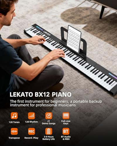 LEKATO Portable Piano Keyboard, 4 pcs Magnetic Electric Piano with Up to 88 Keys, 128 Tones, 128 Rhythm, 21 Demo, Split, Dual Tone, Record, Bluetooth MIDI, Headphone Jack, for Beginners Home Travel - Les Beatles, Paul McCartney, John Lennon, RIngo Starr, George Harrison LEKATO Portable Piano Keyboard, 4 pcs Magnetic Electric Piano with Up to 88 Keys, 128 Tones, 128 Rhythm, 21 Demo, Split, Dual Tone, Record, Bluetooth MIDI, Headphone Jack, for Beginners Home Travel – Image 4