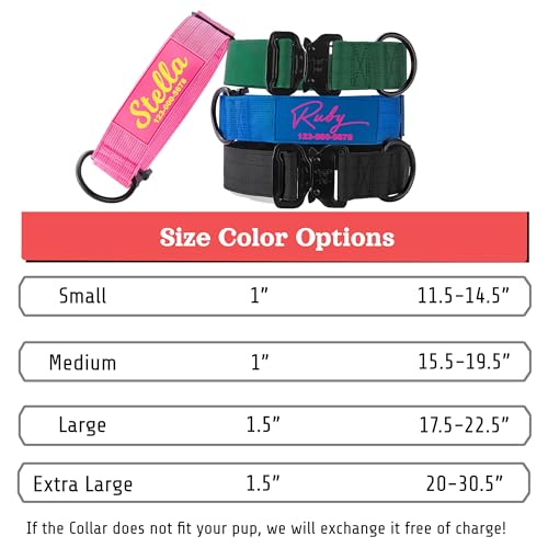 PAWBLEFY Premium Personalized Dog Collar - Heavy Duty Tactical Dog Collar with Name and Phone Number Dog Collars for Large Dogs, Medium Dogs, Strong and Thick Nylon Material for Male and Female Breed