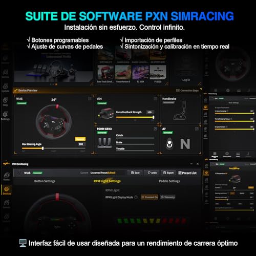 PXN VD4 Kit Volante de Carreras Direct Drive – Base con Motor Servo de 4 Nm y Quick Release, Volante de Juego W AS, Pedales PD HM de Freno y Acelerador, Abrazadera de Mesa – Compatible con PC Windows - imagen 7