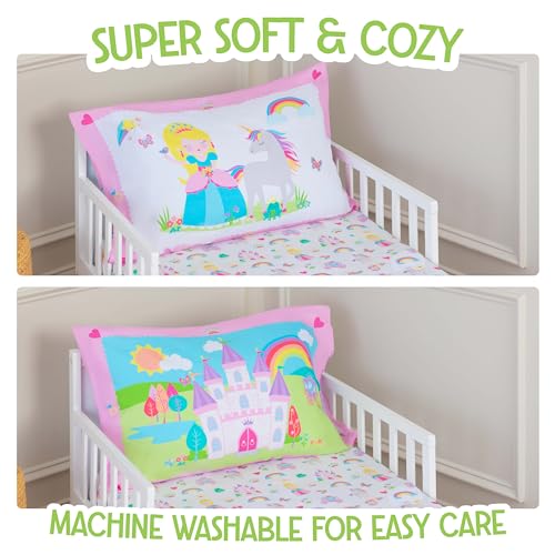 Image of Todays Kids Princess 2-Piece Toddler Sheet Set - Breathable 100% Soft Brushed Microfiber Polyester, Standard Size Toddler Bed Sheets, Gentle on Delicate Skin, Fitted Princess Bedding & Pillowcase Set