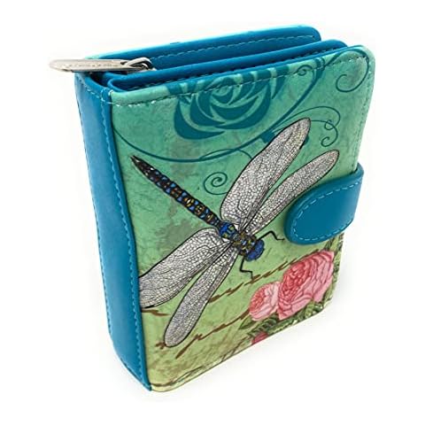 Shag Wear Vintage Dragonfly Women's Wallet Bi-Fold Vegan Leather, Teal, S, Modern Cover