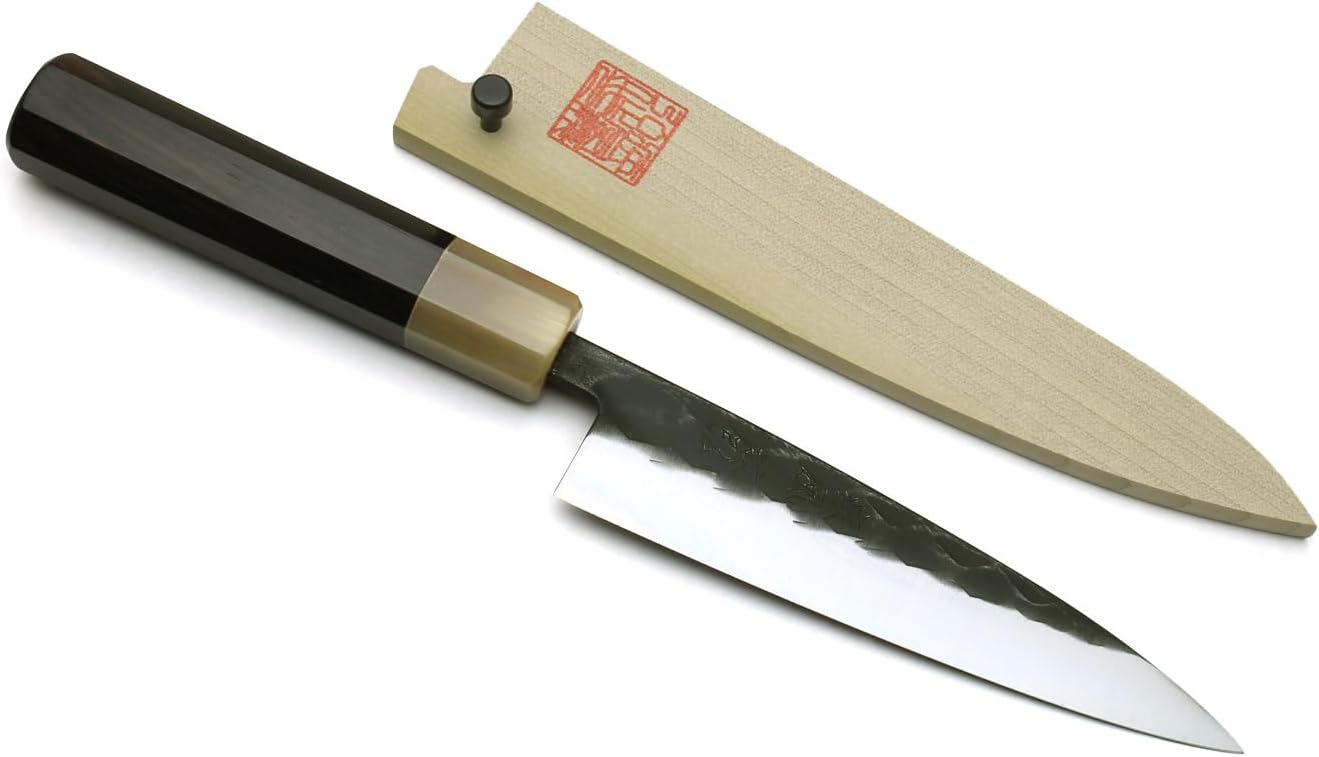 Yoshihiro High Performance SLD Kurouchi Petty Utility Knife Ebony Handle with Saya Cover (5.3"(135mm) & Saya)