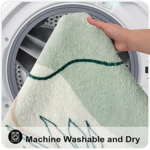 Cute Boho Long Bathroom Rugs Modern Velvet Non Slip Bathroom Runner Rug Soft Machine Washable Green Leaf Bath Mat Abstract Tropical Plant Thower Rug For Indoor Sink Shower Doormat Tub, 20X59 Inch #TOP3