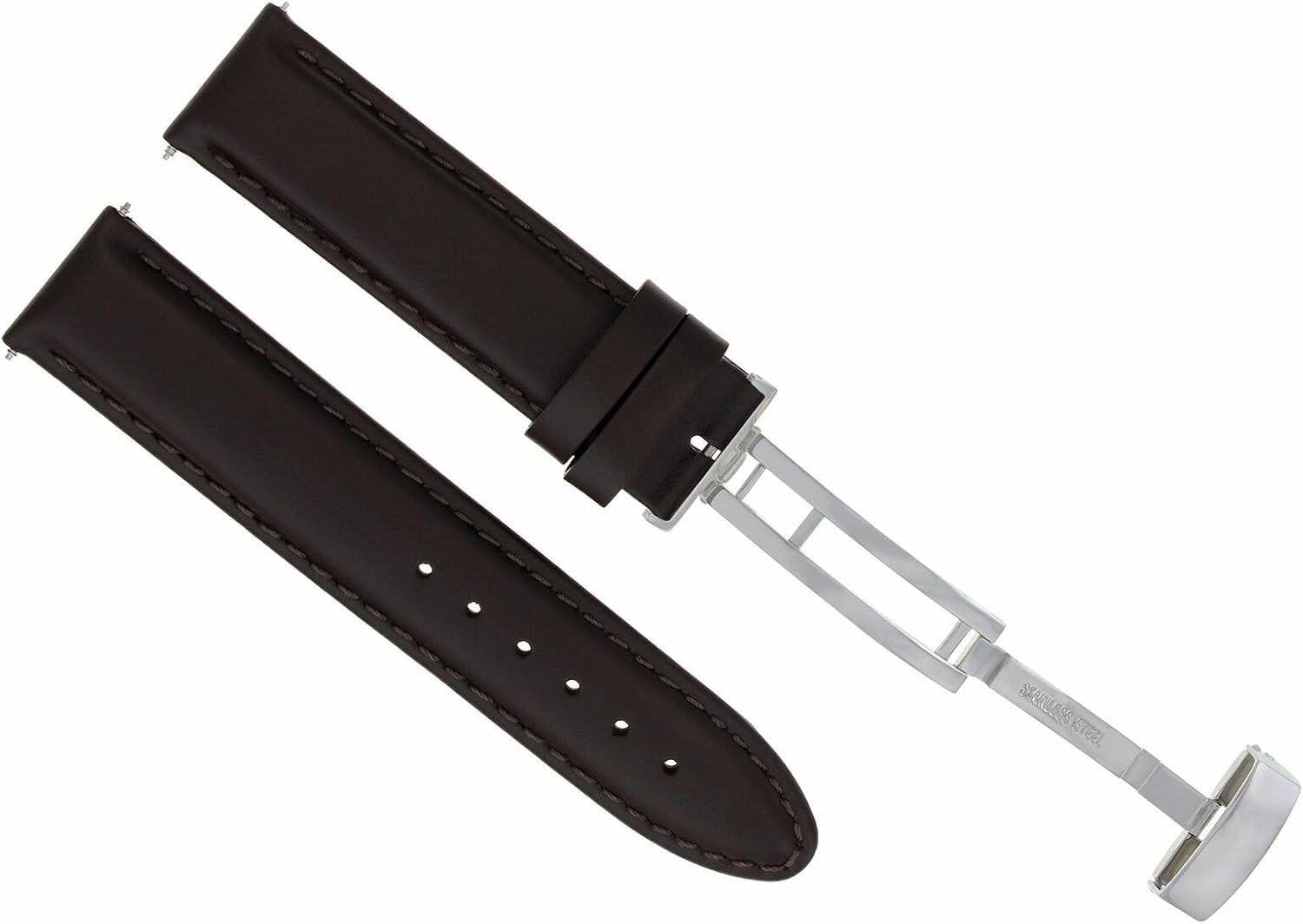 Ewatchparts 22mm Dark Brown Leather Replacement Watch Strap Silver Deployment Clasp Compatible With Longines