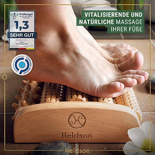 HELDSON® Wysokiej jakości wałek do masażu stóp, z instrukcją obsługi w języku niemieckim i mapą do masażu stref refleksyjnych stóp  masażer stóp  masażer drewniany ostrogi zapalenie