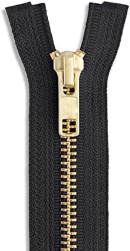 12 Inch Black Metal Zipper with Gold Brass Teeth – #5 Heavy Duty Separating Jacket Zipper for Sewing, Coats, and Leather Jackets – 12" Open-Ended Replacement Metal Zip