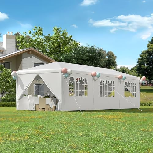 TRIUMPHKEY Toldo 3x9 Toldos para Exteriores con Paredes Jardín Carpa Plegable Toldo para Playa Carpa Toldo para Auto Ideal para Jardines y Exteriores y Boda y Fiesta Facil Armar Blanco-300X900x258CM