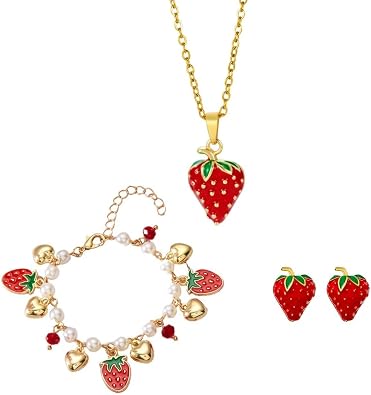 Cute Strawberry Cherry Jewelry Set for Women Fruit Jewelry