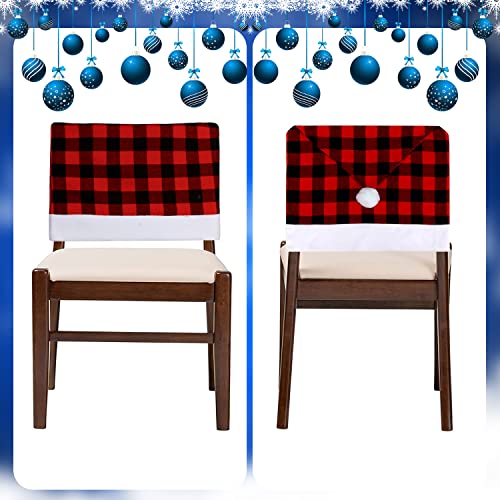 Ccinee 6Pcs Christmas Chair Back Cover, Black And Red Grid Chair Slipcovers Hat Buffalo Plaid Christmas Back Covers Christmas Dining Chair Protector Elastic For Dining Room Xmas Party Table Decor… #TOP3