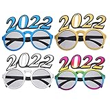 LUOZZY 4 Pcs 2022 New Year Glasses Frames Happy New Year Eyeglasses for 2022 New Year Eve Costume