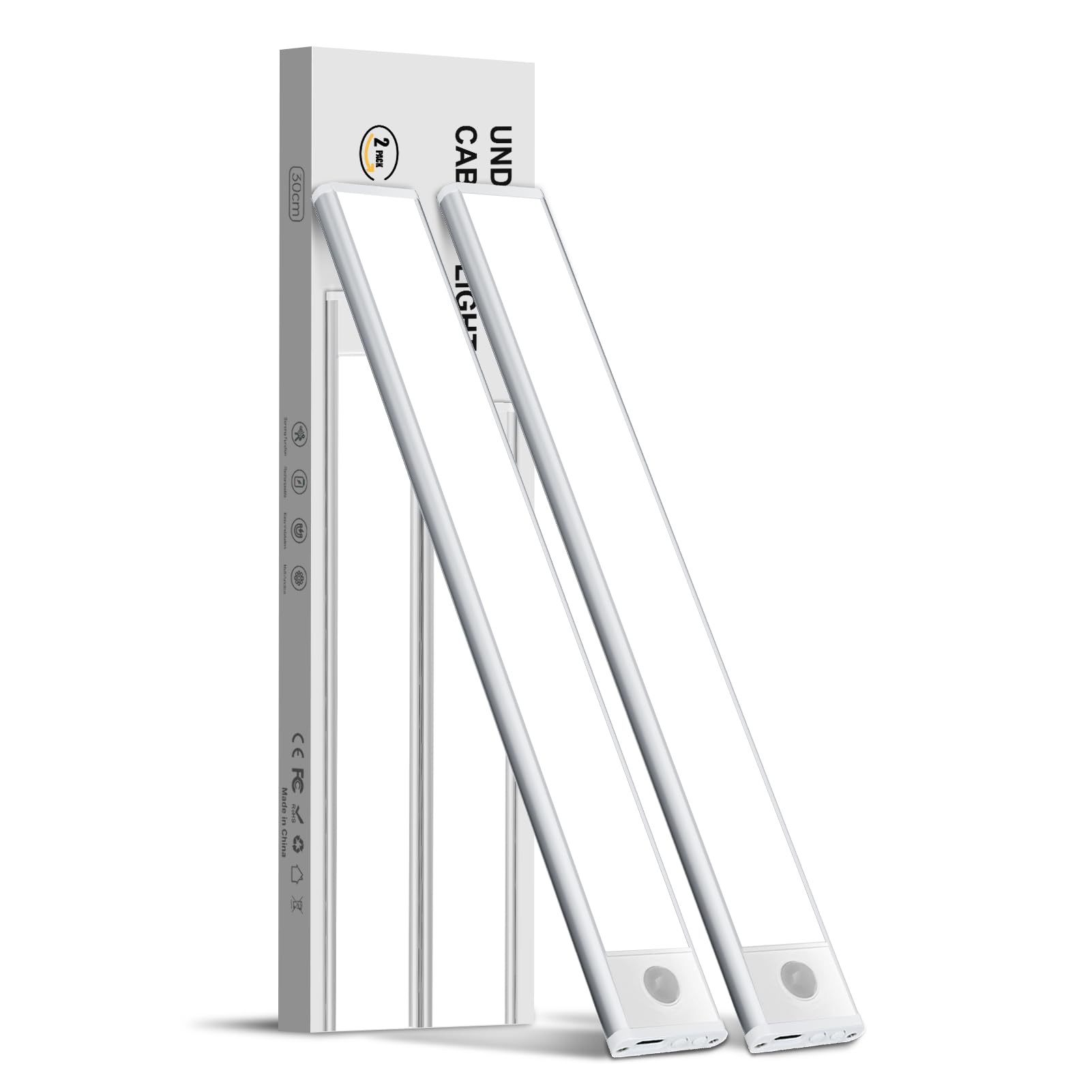 CybaaLuxz Magnetische Schranklampe 30cm - 2200mAk Kabellos Mit Bewegungsmelder, 3 Farbtemperaturen