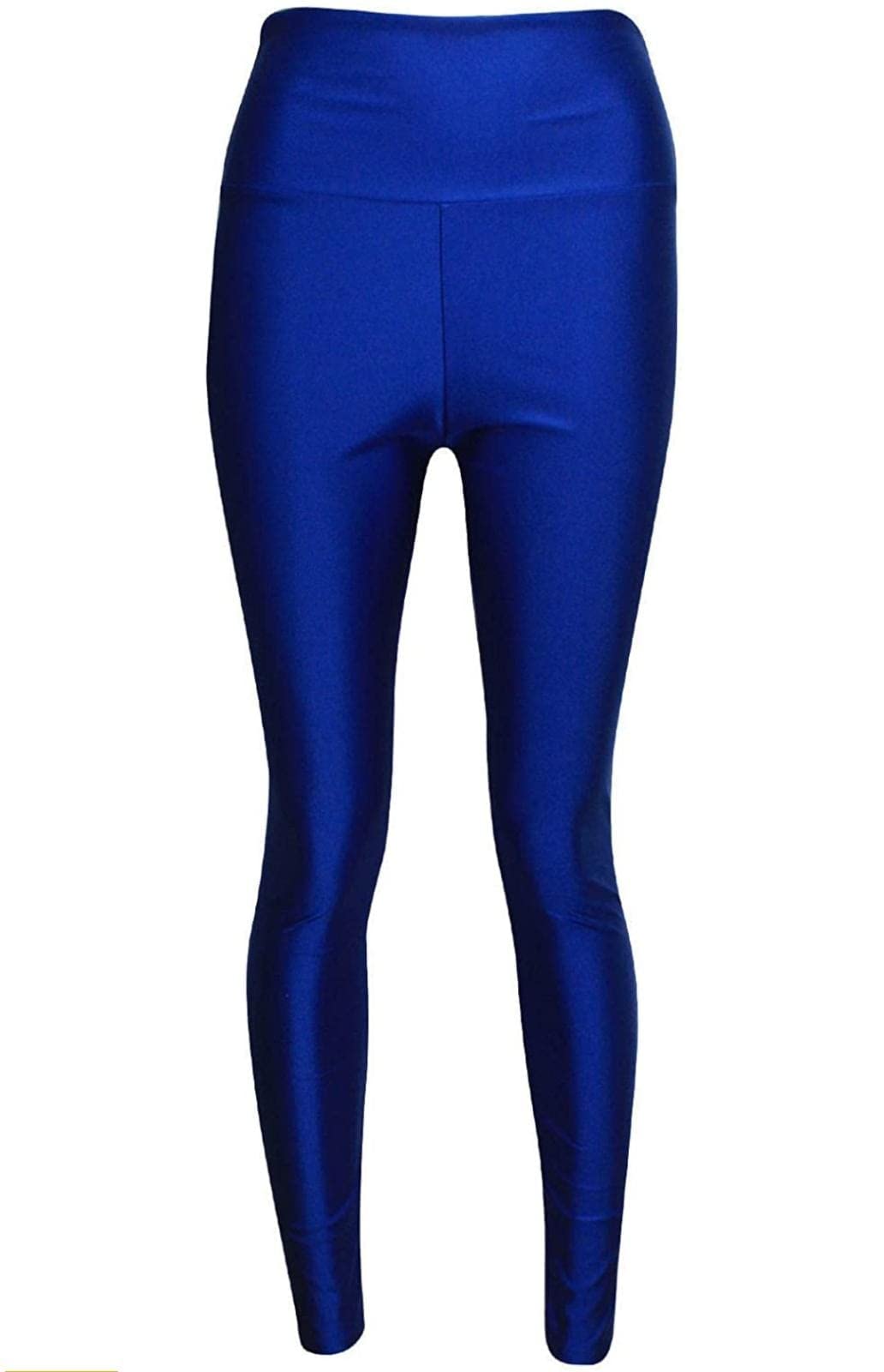 JJ CLOTHING Womens High Waist Stretchy Disco Leggings Ladies Shiny Slim Fit Wet Look Tights Pants (Navy, XL)