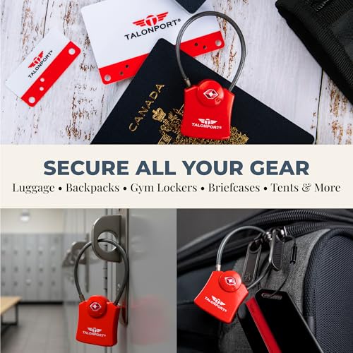 Image of Keyless TSA Approved Suitcase Luggage Locks, Red 4-Pack | No Combination to Remember, Durable Zinc Alloy Build, Free Lifetime Card-Key Replacements, Secures Bags, Lockers & Gym
