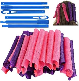 40pcs Hair Curlers Heatless Spiral Curlers, DIY Hair Curlers No Heat with 6pcs Styling Hooks, Magic Hair Curlers Rollers Hair Styling Kit for Women (Purple and Pink, 55cm)
