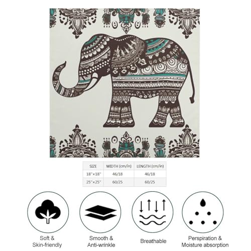 Bohemian Elephant Pattern Silk Scarf Fashion Satin Head Scarf Lightweight Head Scarves for Neck Silk Scarves for Women Men Boho Hair Wrap Sleeping Kerchief Bandanas Pocket Square 25" X 25"2