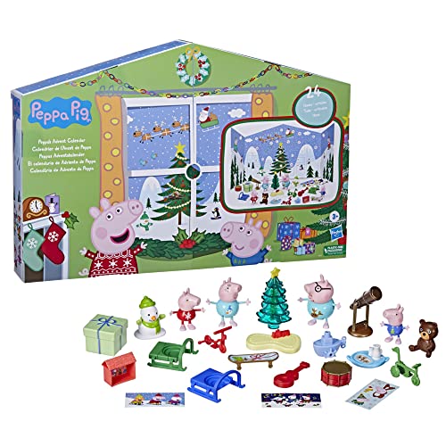 Peppa Pig Juguete de calendario de Adviento de Peppa, 45 x 91 cm (abierto); 24 artículos incluyen 4 figuras familiares navideñas; a partir de 3 años