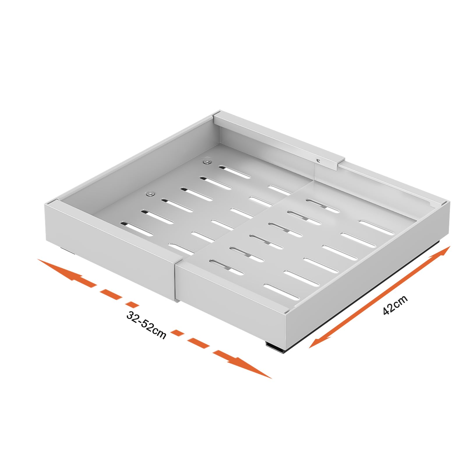 Teleskopschublade Küche Ausziehbare Schublade für Schrank Ohne Bohren Einstellbare Breite 32-52cm Metall Pull Out Cabinet Organizer mit Klebeband Slide Out Drawer (Weiß, 1pack)