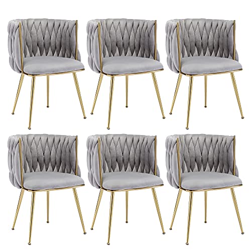 Kcc Velvet Dining Chairs Set Of 6, Gold Modern Dining Chair With Metal Legs, Woven Upholstered Dining Chairs For Dining Room, Kitchen, Vanity, Living Room (Light Gray) #TOP7